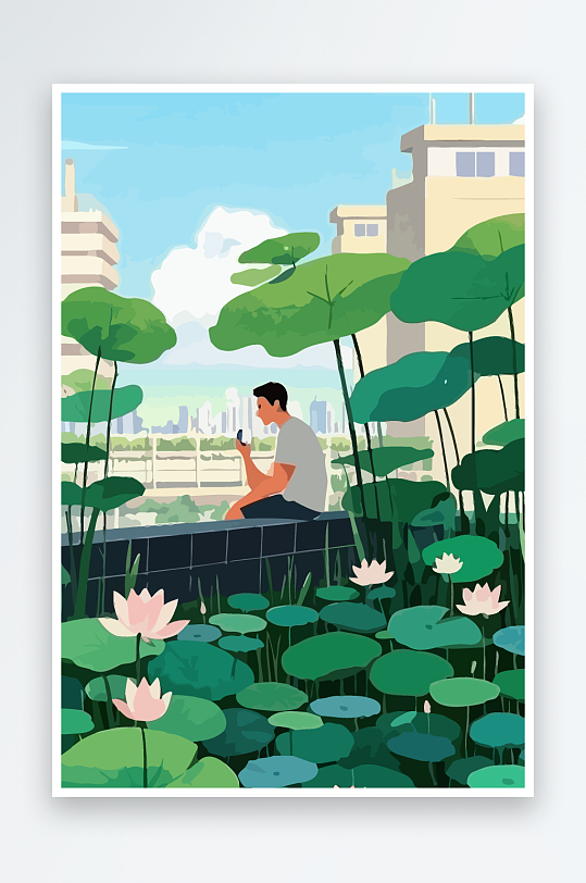 青年男人绿植插画元素-众图网