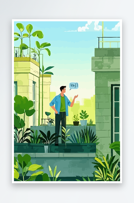 青年男人绿植插画元素-众图网
