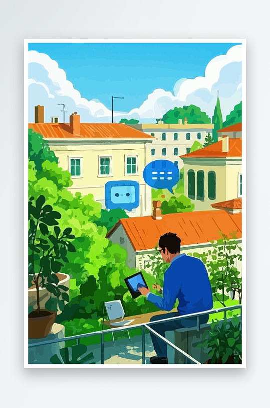 青年男人绿植插画元素-众图网