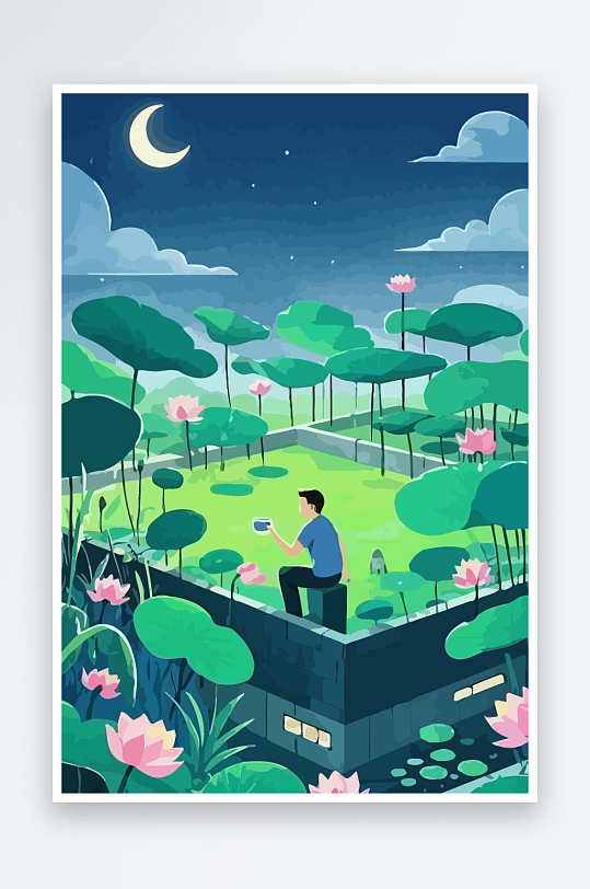 青年男人绿植插画元素-众图网