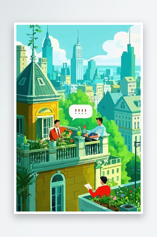 青年男人绿植插画元素-众图网