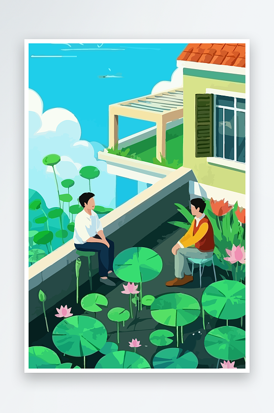 青年男人绿植插画元素-众图网