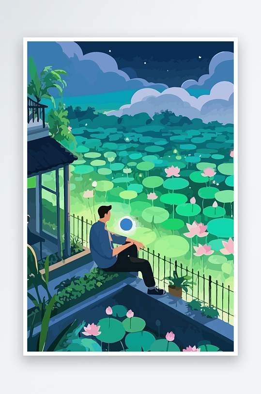 青年男人绿植插画元素-众图网