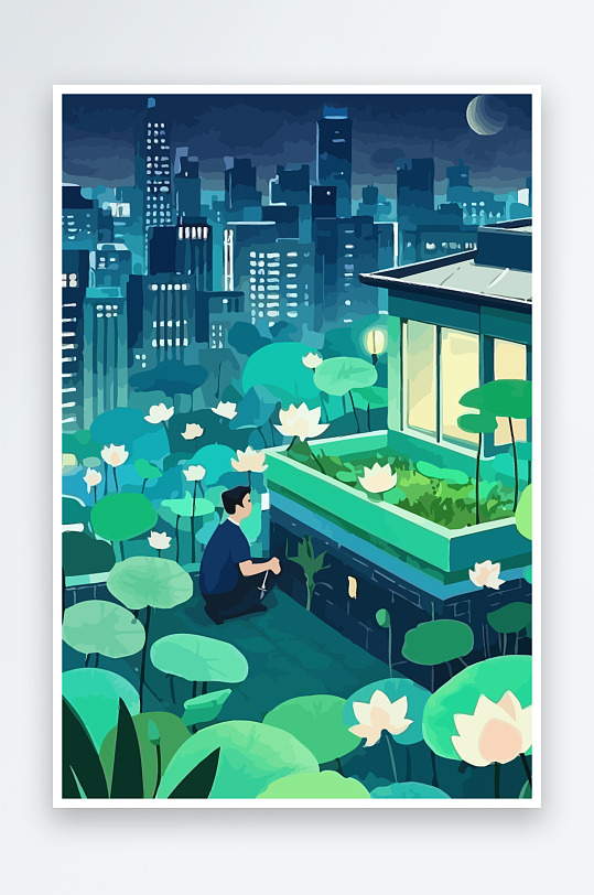 青年男人绿植插画-众图网