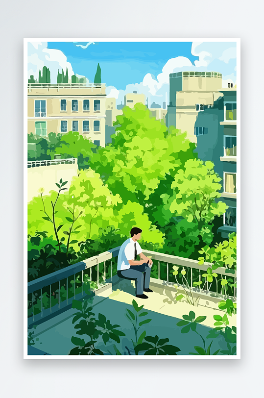 青年男人绿植插画-众图网