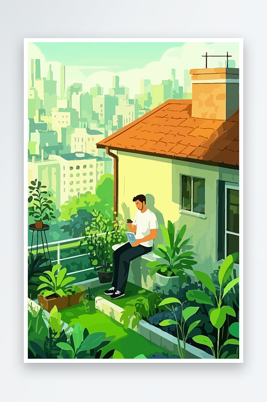 青年男人绿植插画-众图网