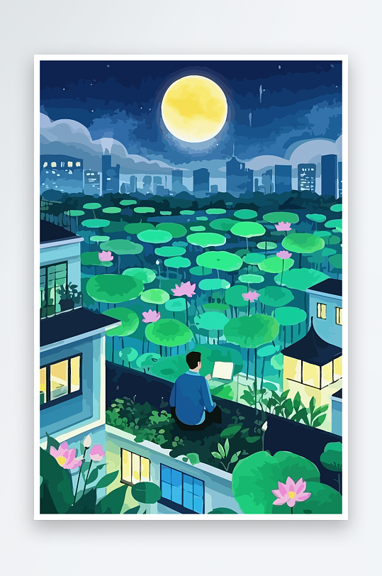 青年男人绿植插画-众图网