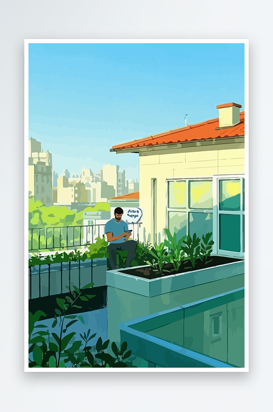 青年男人绿植插画-众图网