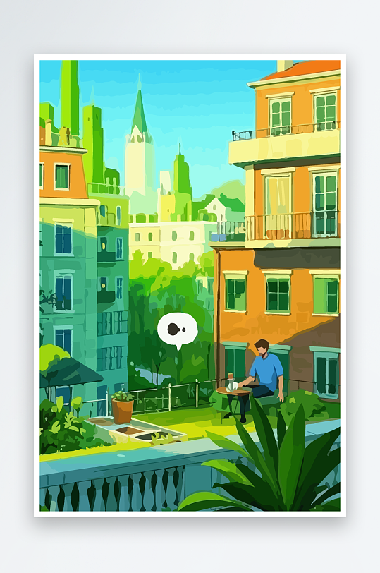 青年男人绿植插画-众图网