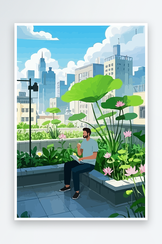 青年男人绿植插画-众图网