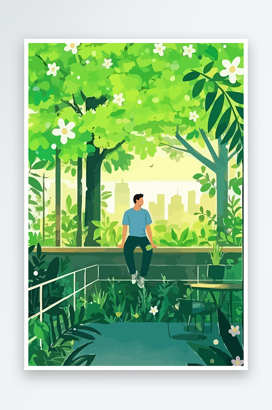 青年男人绿植插画-众图网