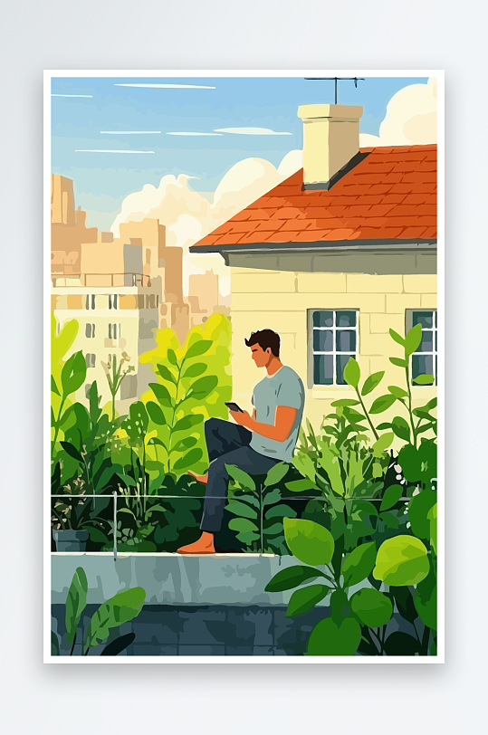 青年男人绿植插画元素-众图网