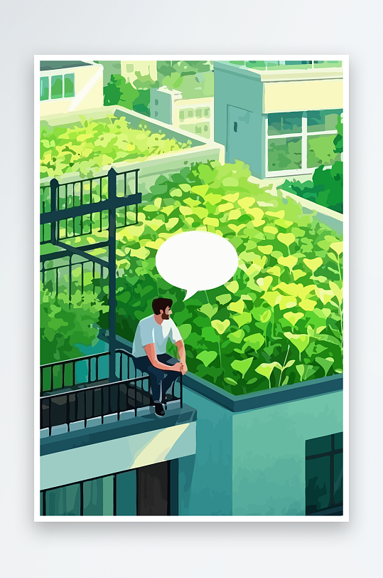 青年男人绿植插画元素-众图网