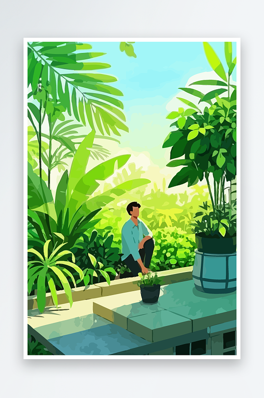 青年男人绿植插画元素-众图网