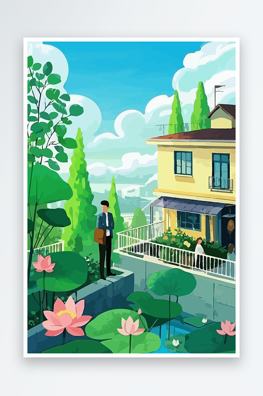 青年男人绿植插画元素-众图网