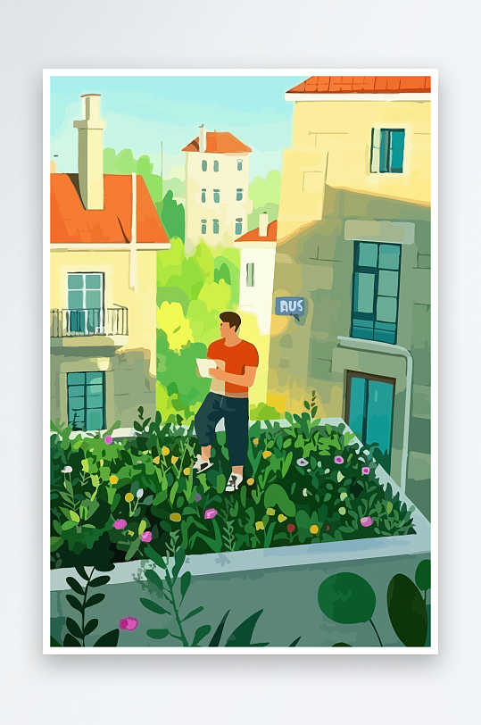 青年男人绿植插画元素-众图网