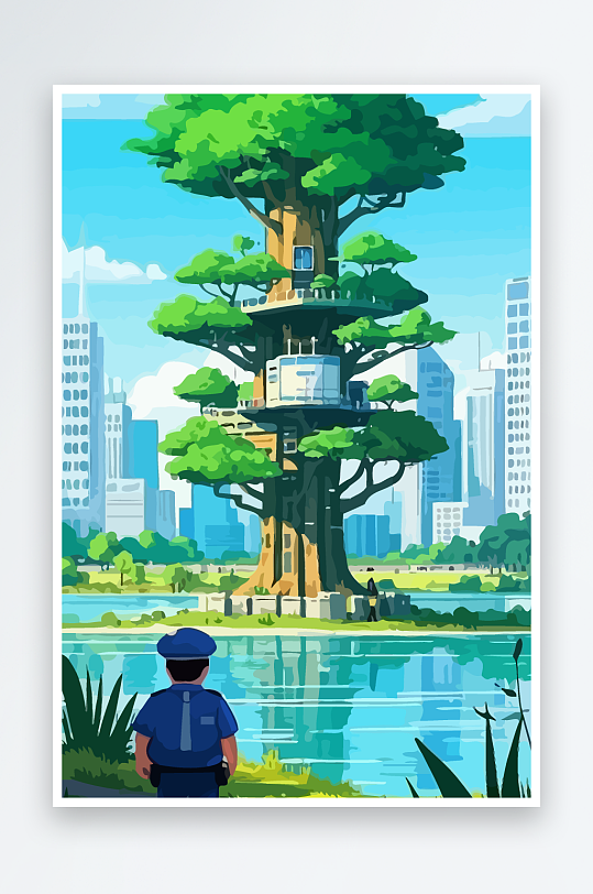 树警察男人插画元素-众图网