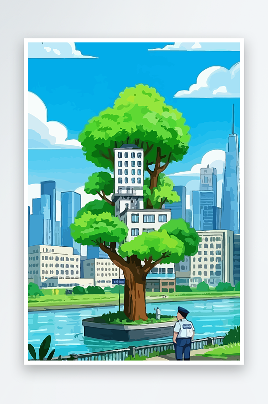 树警察男人插画元素-众图网