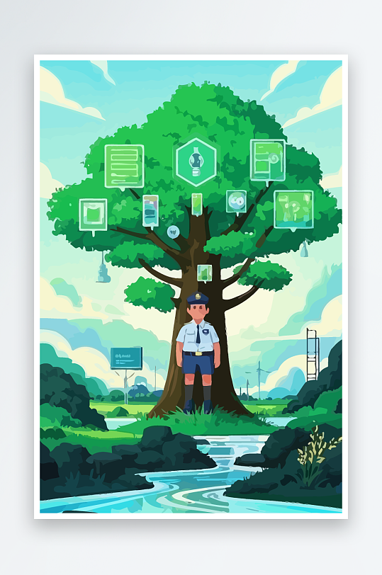 树警察男人插画元素-众图网