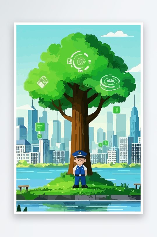 树警察男人插画元素-众图网