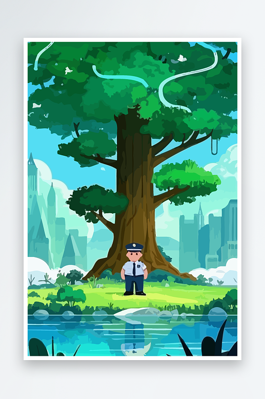 树警察男人插画元素-众图网