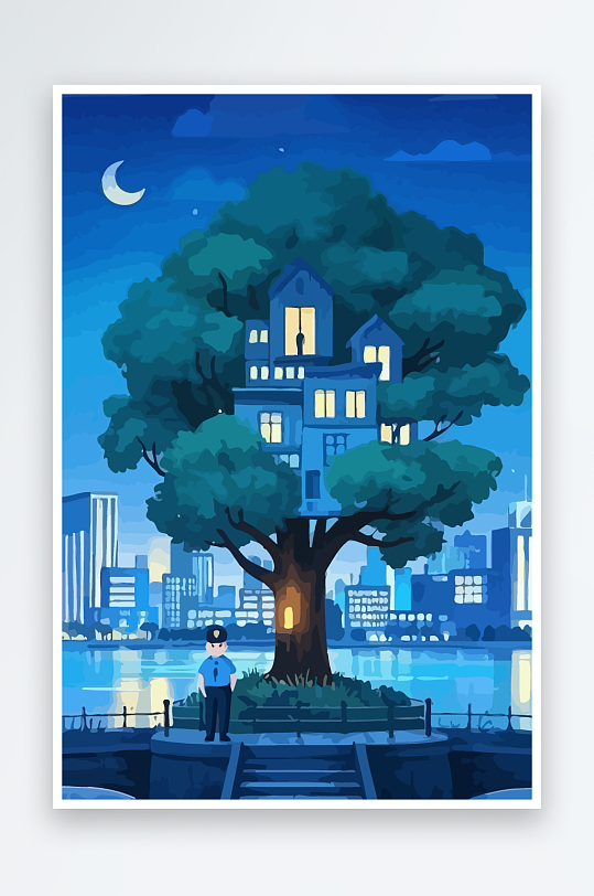 树警察男人插画元素-众图网