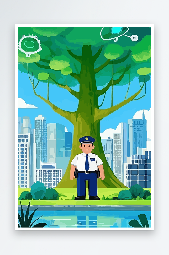 树警察男人矢量插画元素-众图网