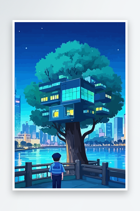 树警察男人矢量插画元素-众图网