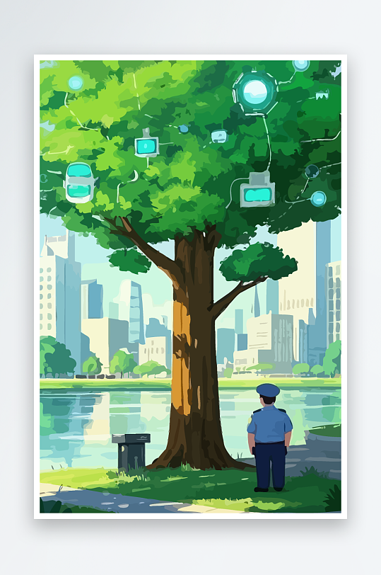 树警察男人矢量插画元素-众图网