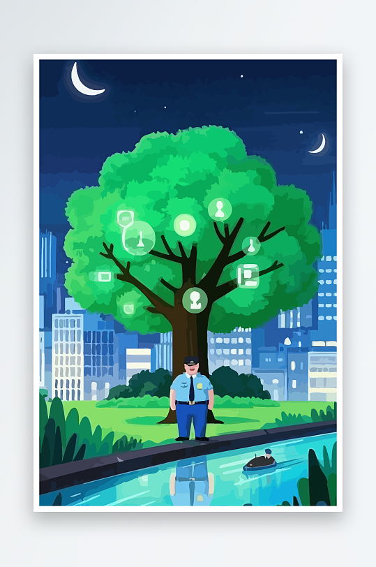 树警察男人矢量插画元素-众图网