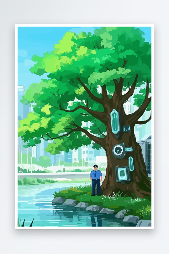 树警察男人矢量插画-众图网