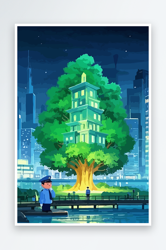 树警察男人矢量插画-众图网