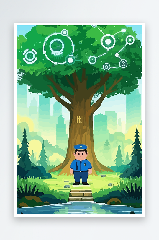 树警察男人矢量插画元素-众图网