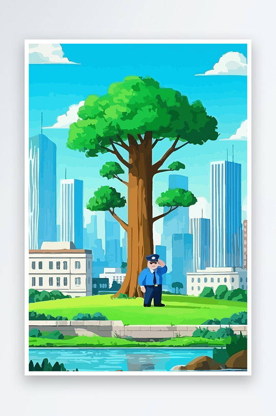 树警察男人矢量插画元素-众图网