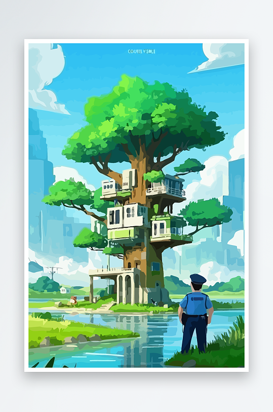 树警察男人矢量插画-众图网