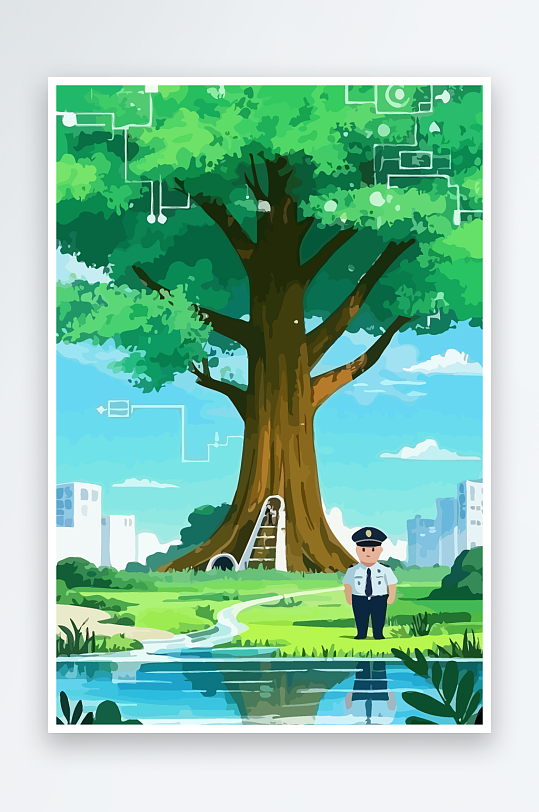 树警察男人矢量插画元素-众图网