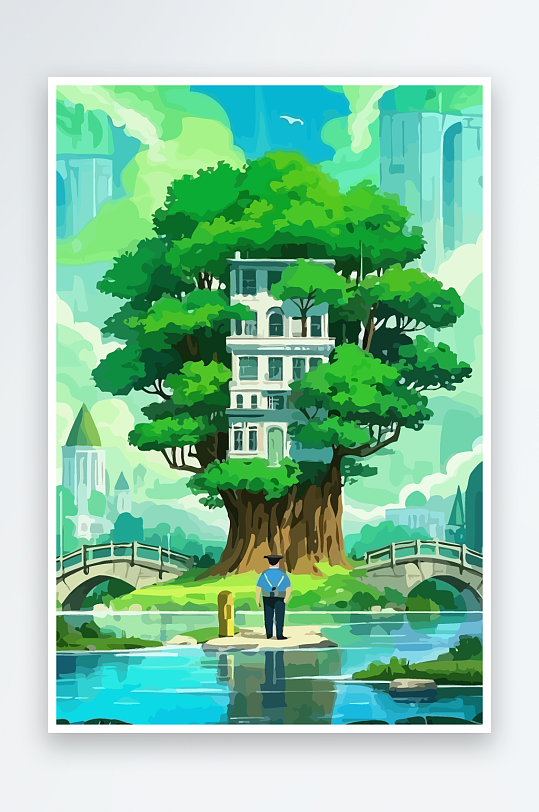 树警察男人矢量插画元素-众图网