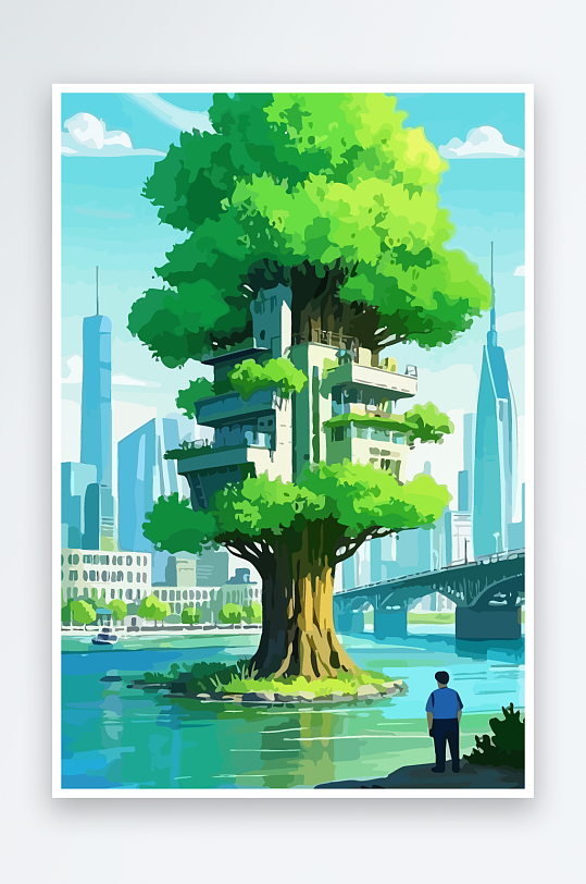 树警察男人矢量插画元素-众图网