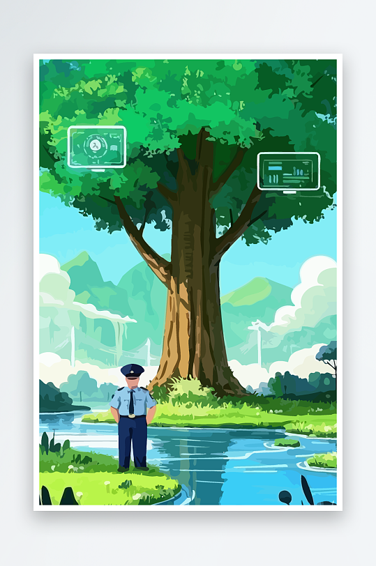 树警察男人矢量插画元素-众图网