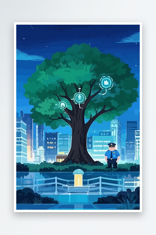 树警察男人矢量插画元素-众图网