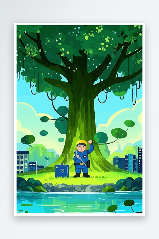 树警察男人矢量插画-众图网