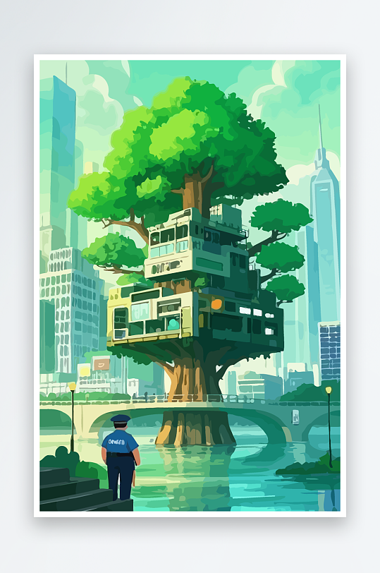 树警察男人矢量插画-众图网