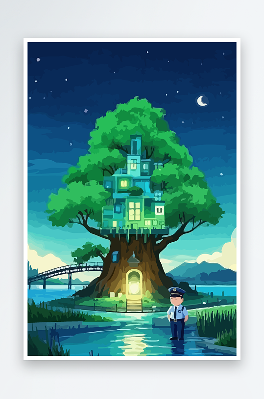 树警察男人矢量插画-众图网