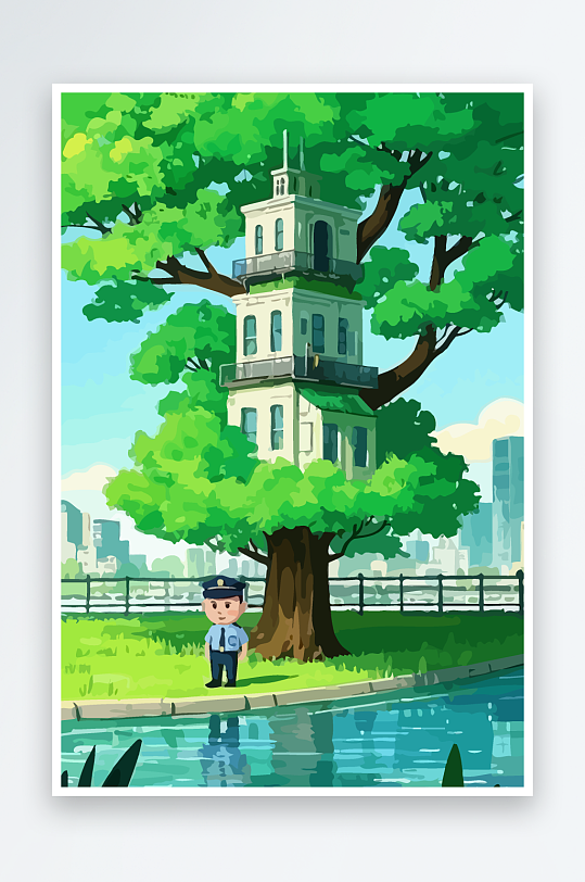 树警察男人矢量插画元素-众图网