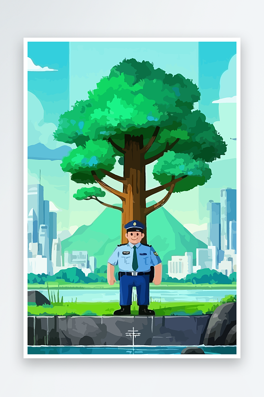 树警察男人矢量插画元素-众图网