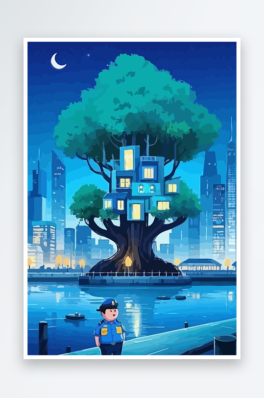 树警察男人矢量插画元素-众图网