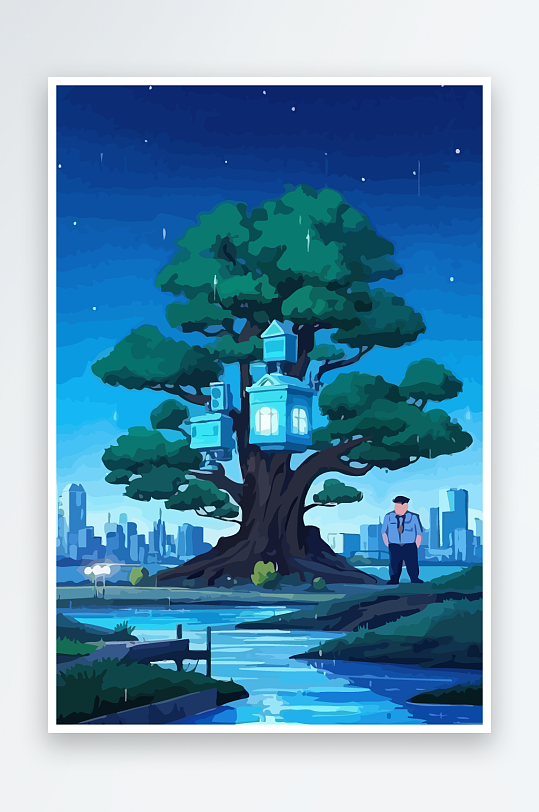 树警察男人矢量插画元素-众图网