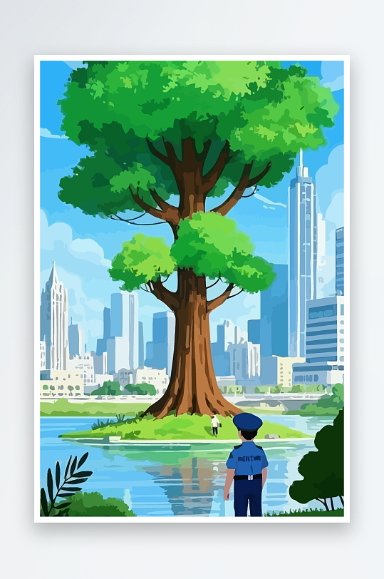 树警察男人矢量插画元素-众图网