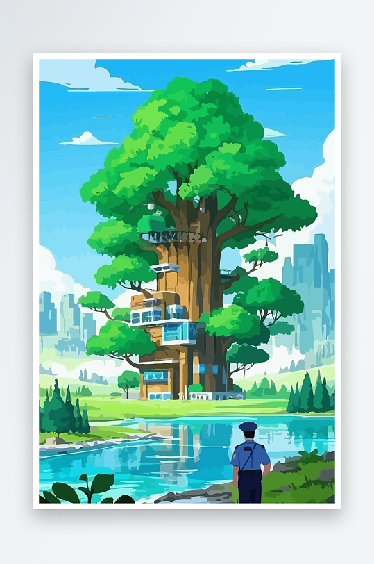 树警察男人矢量插画-众图网