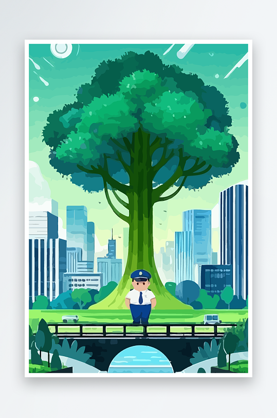 树警察男人矢量插画元素-众图网